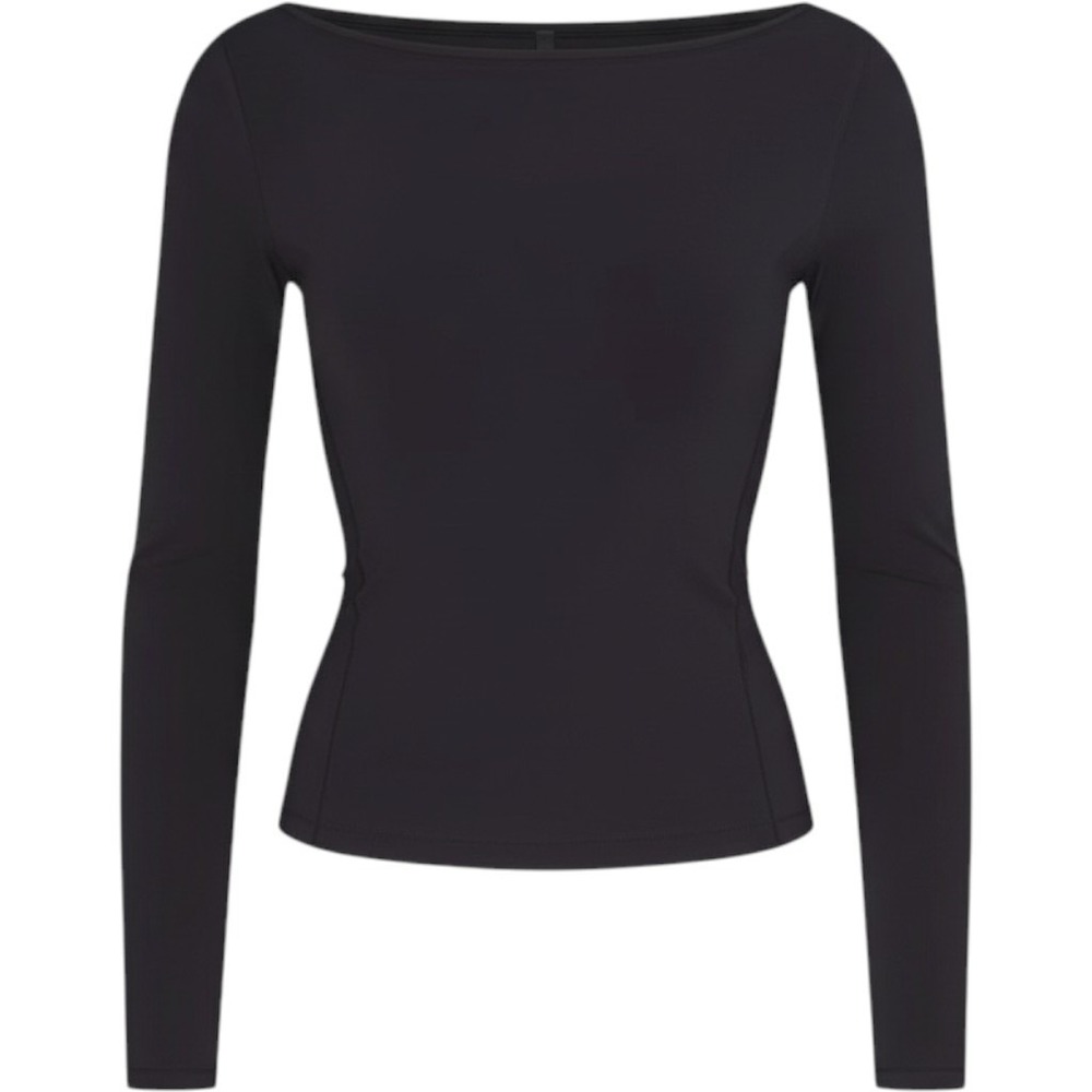Skims Cotton Jersey Boat Neck Long Sleeve Soot Black XS TP-LSL-11209W
